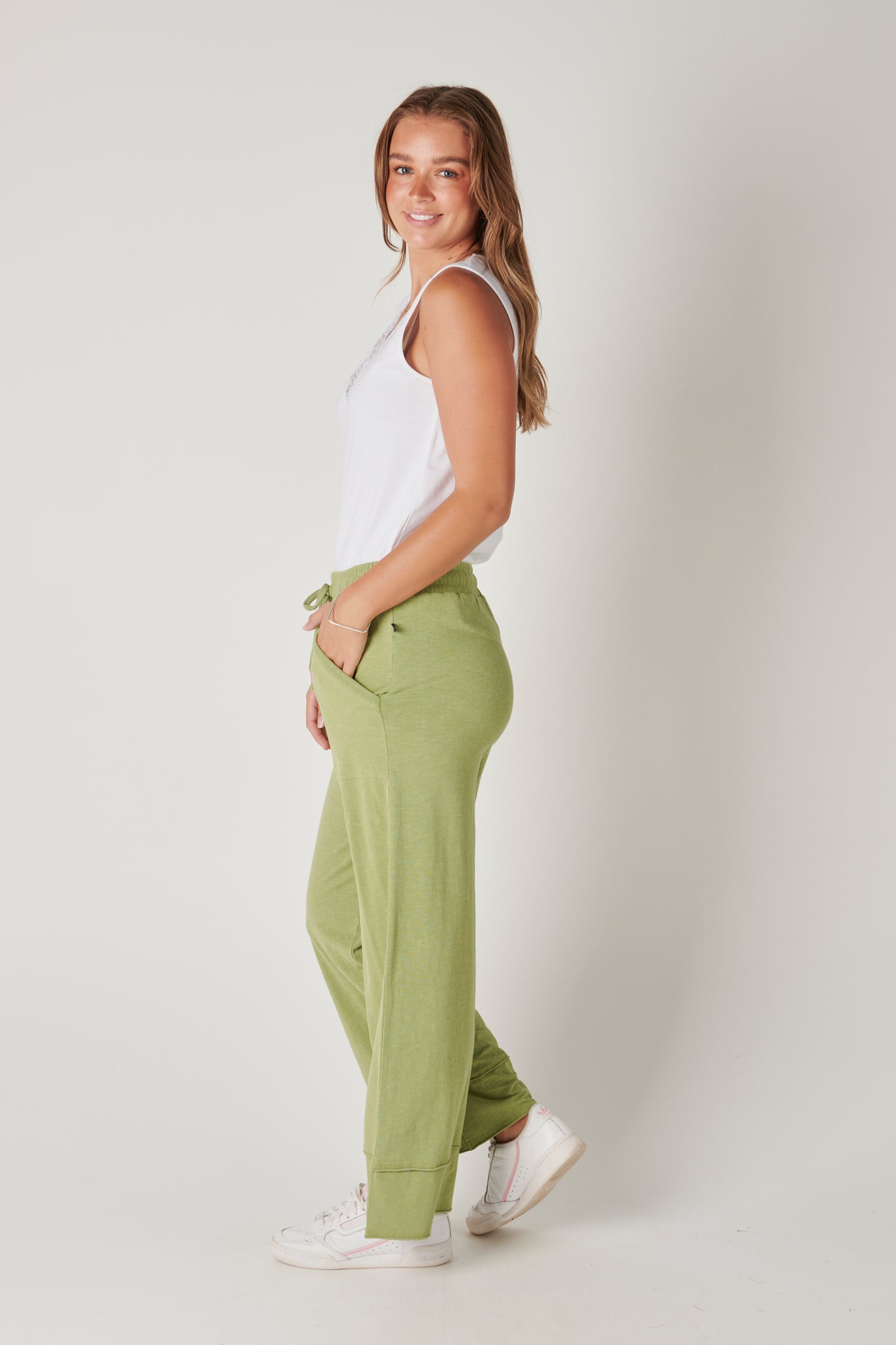 One Ten Willow Wide Leg Trackpant - Green