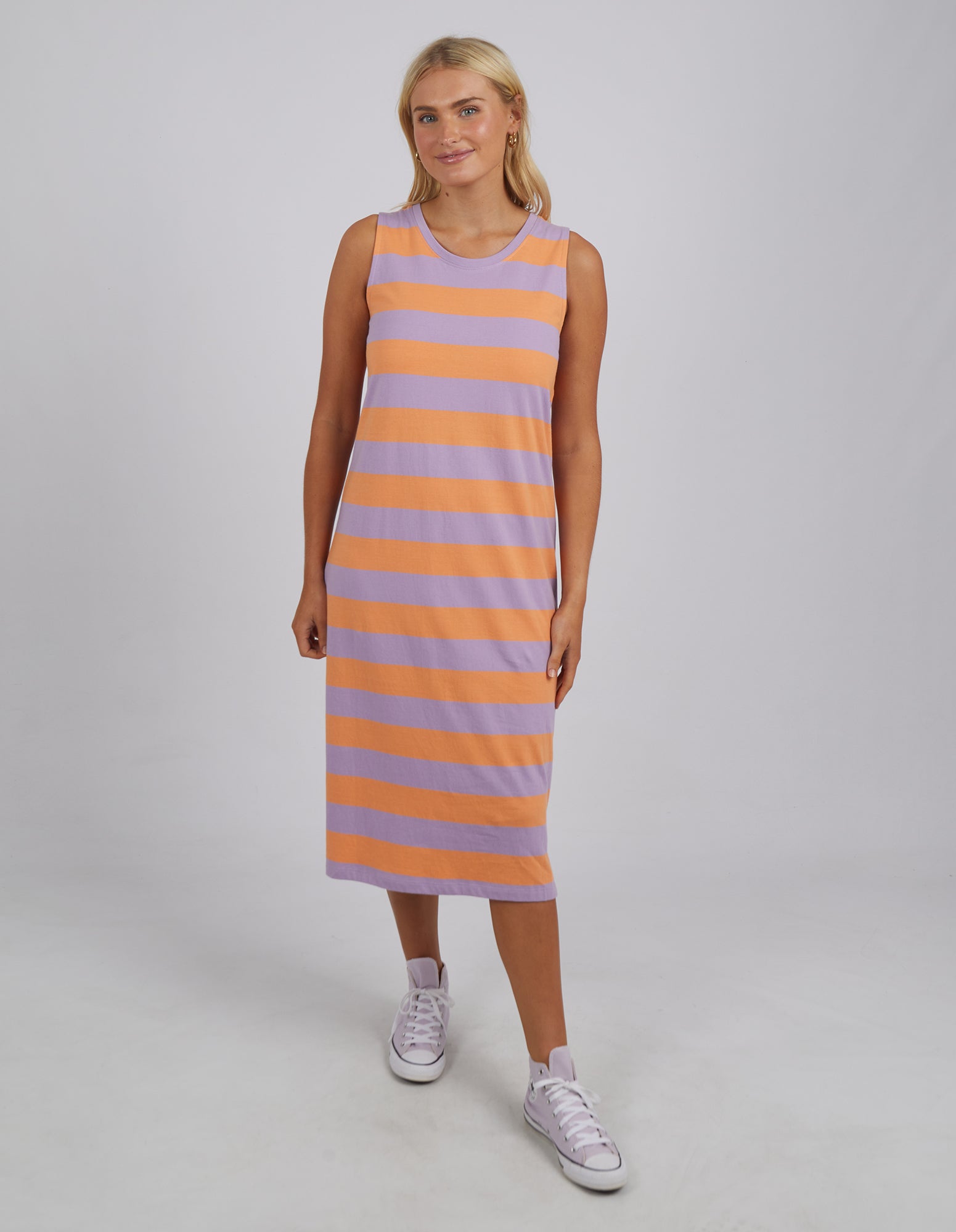 Elm Horizon Tank Dress - Papaya and Periwinkle Stripe