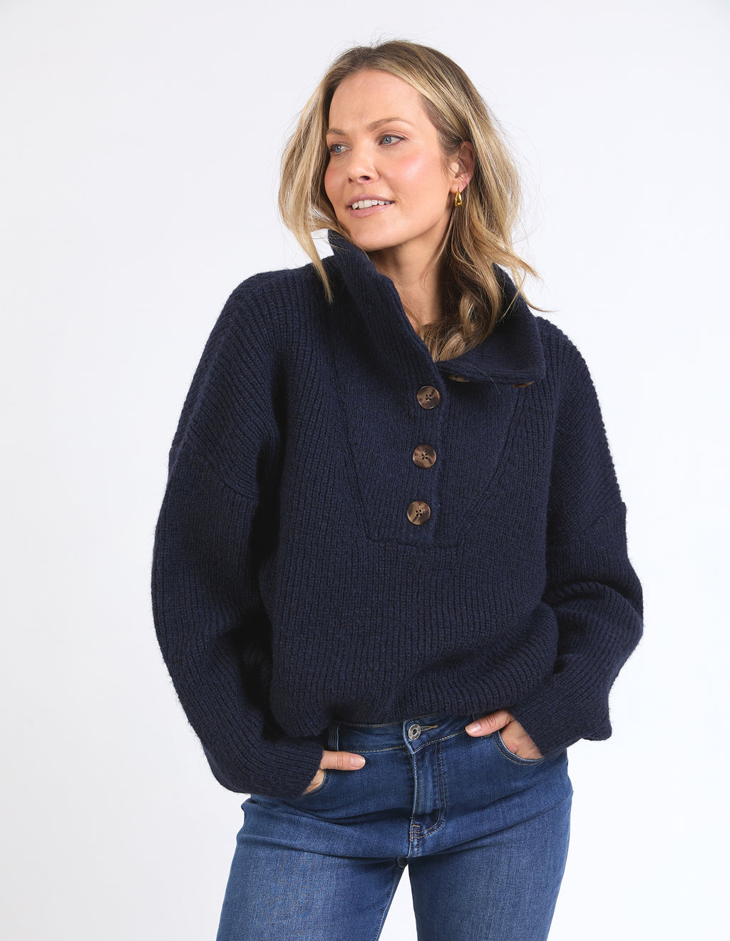 Elm Bron Button Knit - Navy