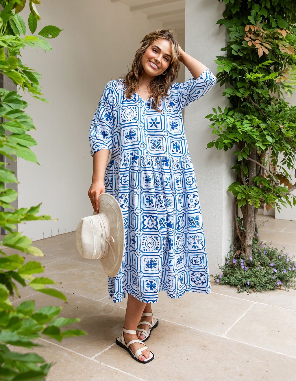 Elm Dolce Tile Midi Dress - Ocean Tile Print