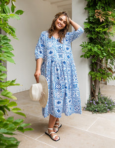Elm Dolce Tile Midi Dress - Ocean Tile Print