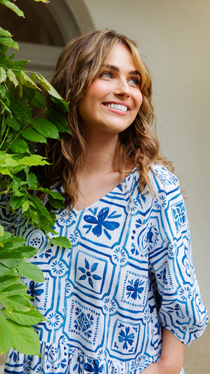 Elm Dolce Tile Midi Dress - Ocean Tile Print