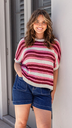 Elm Striped Knit Top - Chateau Rose Stripe