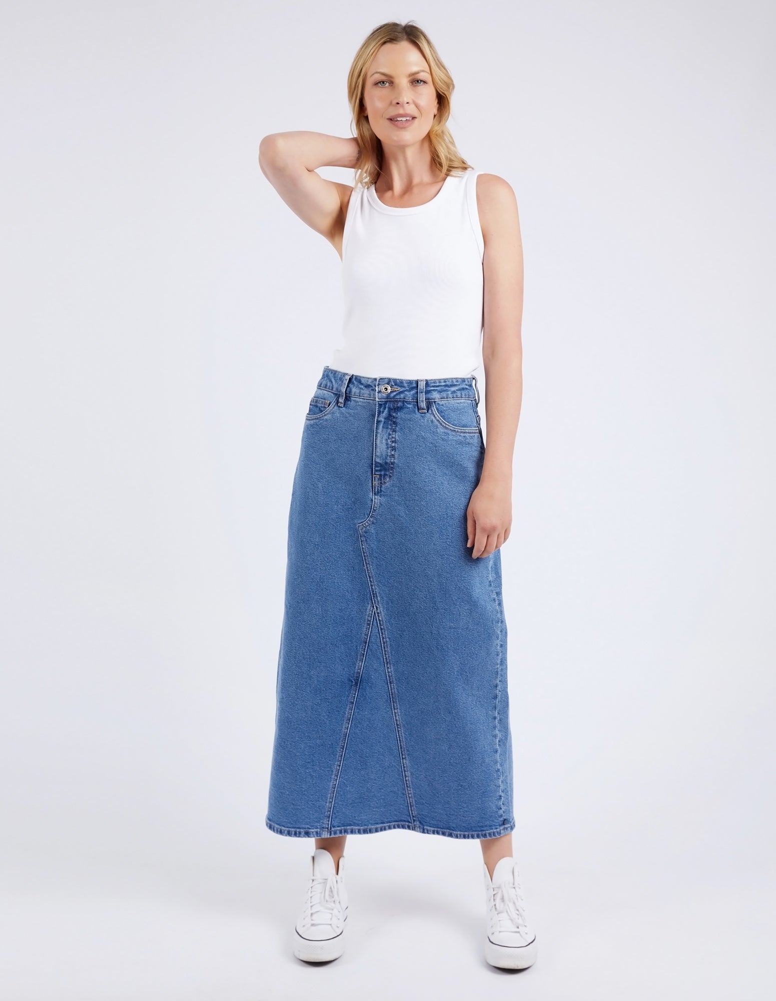 Elm Zoe Midi Denim Skirt - Mid Blue