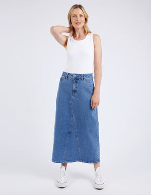 Elm Zoe Midi Denim Skirt - Mid Blue