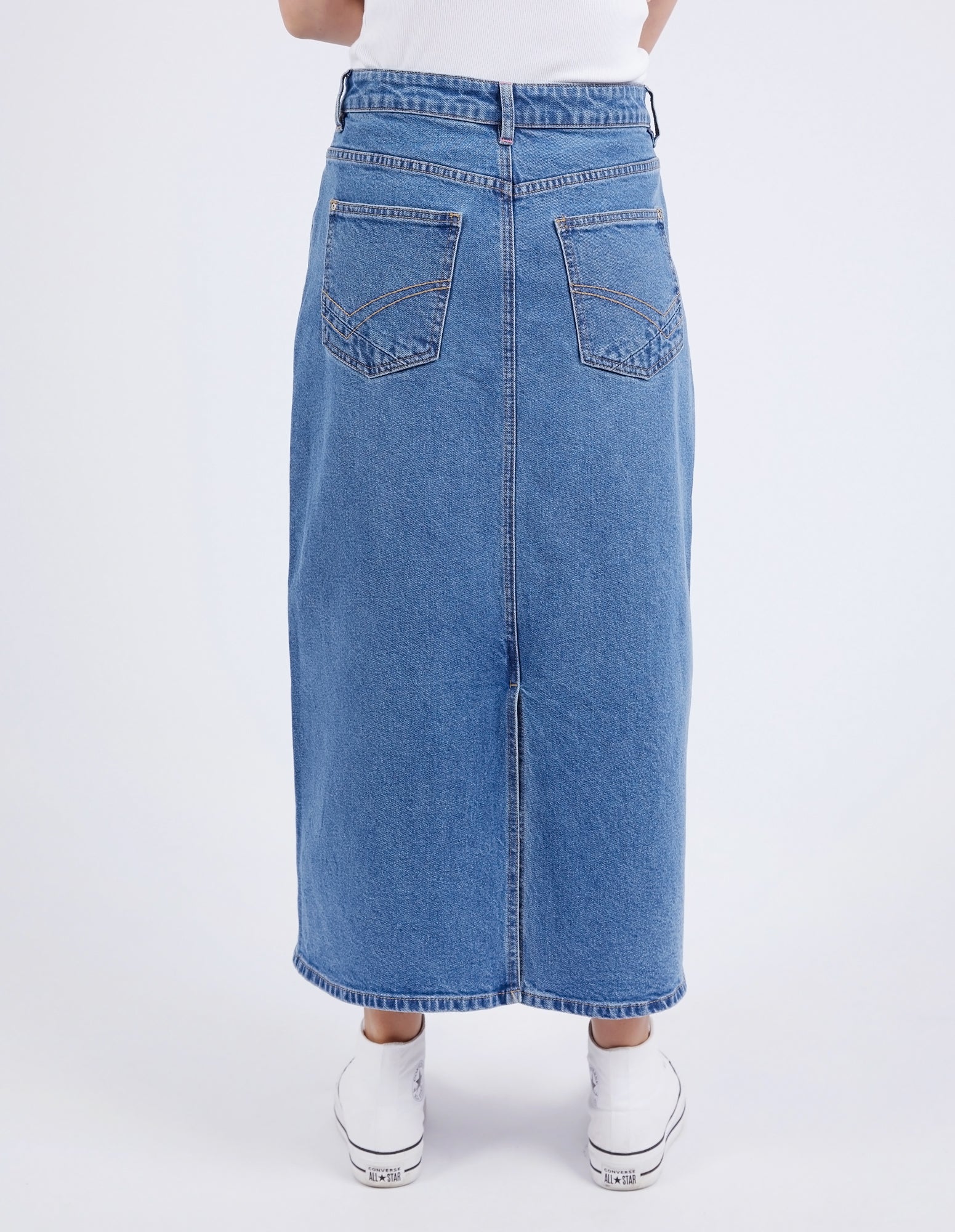 Elm Zoe Midi Denim Skirt - Mid Blue