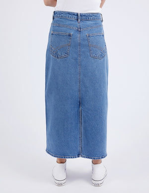 Elm Zoe Midi Denim Skirt - Mid Blue