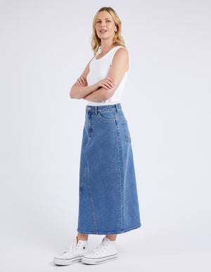 Elm Zoe Midi Denim Skirt - Mid Blue