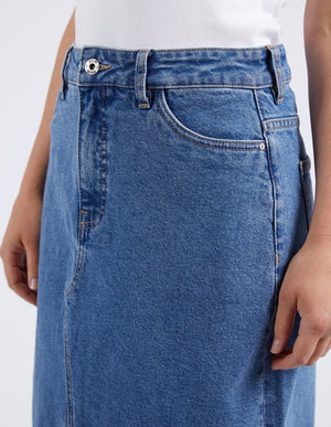 Elm Zoe Midi Denim Skirt - Mid Blue
