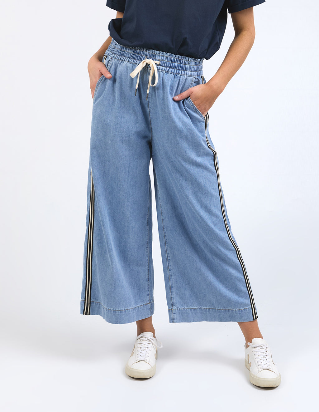 Elm Greta Wide Leg Pant with Side Tape - Light Blue