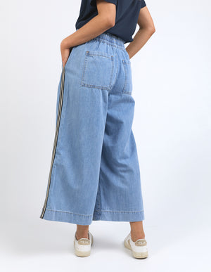 Elm Greta Wide Leg Pant with Side Tape - Light Blue