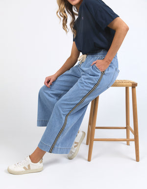 Elm Greta Wide Leg Pant with Side Tape - Light Blue