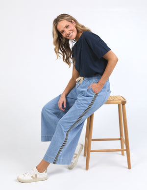 Elm Greta Wide Leg Pant with Side Tape - Light Blue