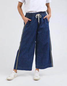 Elm Greta Wide Leg Pant with Side Tape - Dark Blue Wash