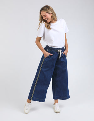 Elm Greta Wide Leg Pant with Side Tape - Dark Blue Wash