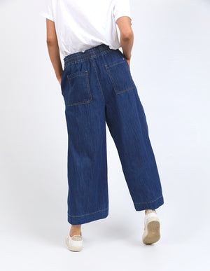 Elm Greta Wide Leg Pant with Side Tape - Dark Blue Wash