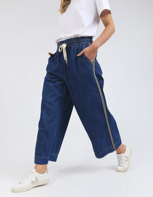 Elm Greta Wide Leg Pant with Side Tape - Dark Blue Wash