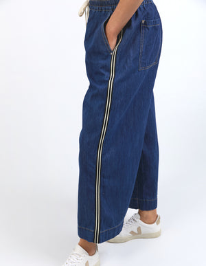 Elm Greta Wide Leg Pant with Side Tape - Dark Blue Wash