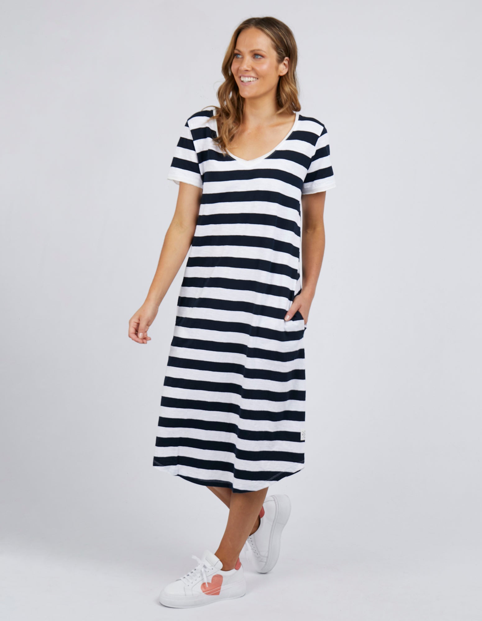 Elm Maeve Midi Dress - Navy/White Stripe