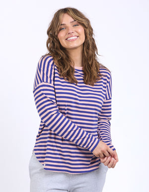 Elm Lauren L/S Tee - Deep Blue and Blush Stripe