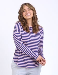 Elm Lauren L/S Tee - Deep Blue and Blush Stripe