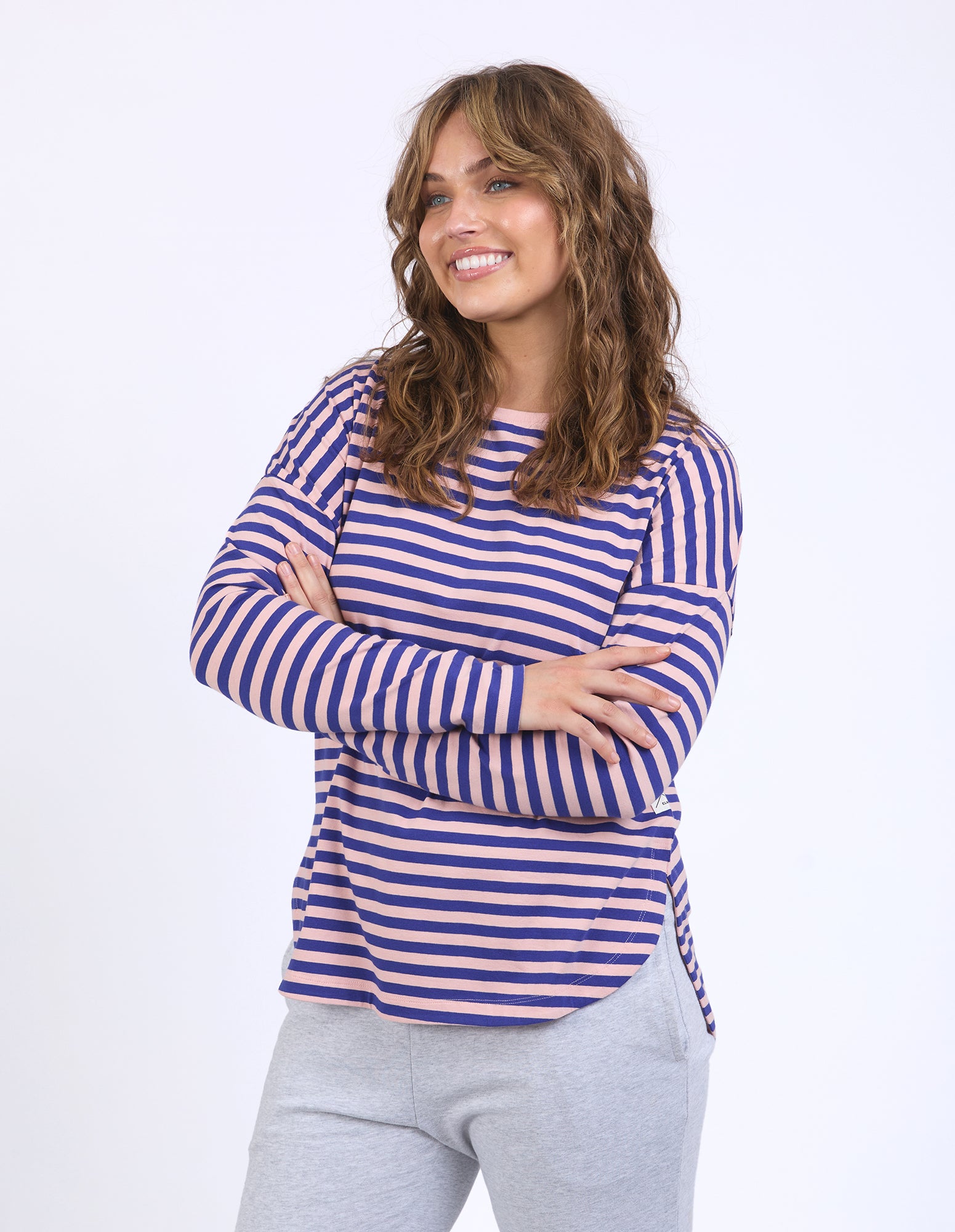 Elm Lauren L/S Tee - Deep Blue and Blush Stripe