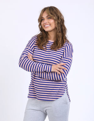 Elm Lauren L/S Tee - Deep Blue and Blush Stripe