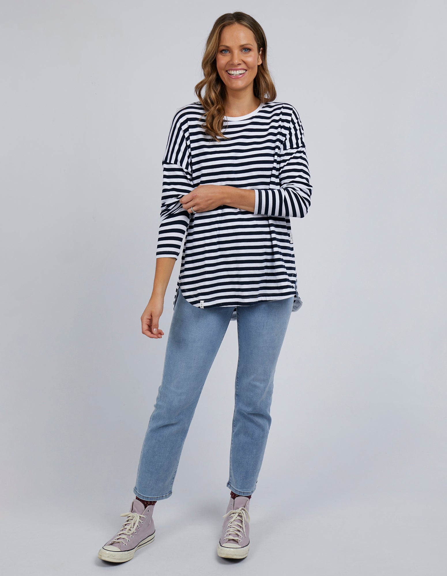 Elm Lauren LS Tee - White/Navy Stripe