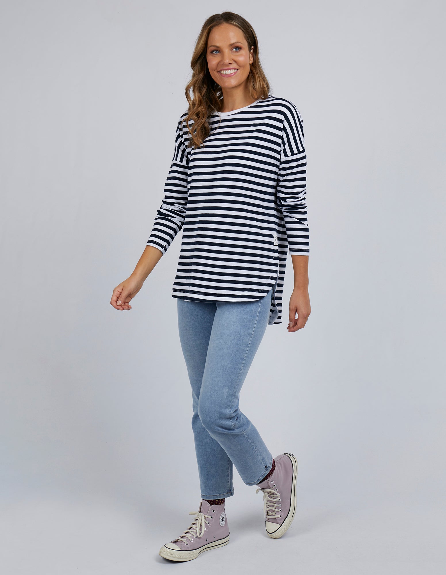 Elm Lauren LS Tee - White/Navy Stripe