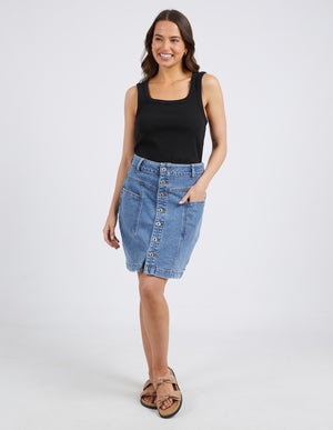 Elm Square Neck Rib Tank - Black