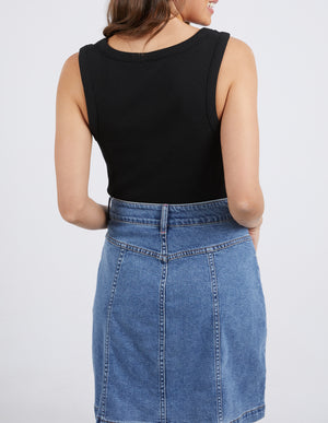 Elm Square Neck Rib Tank - Black