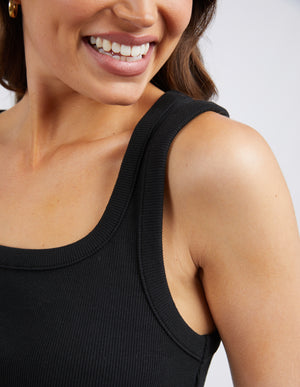 Elm Square Neck Rib Tank - Black
