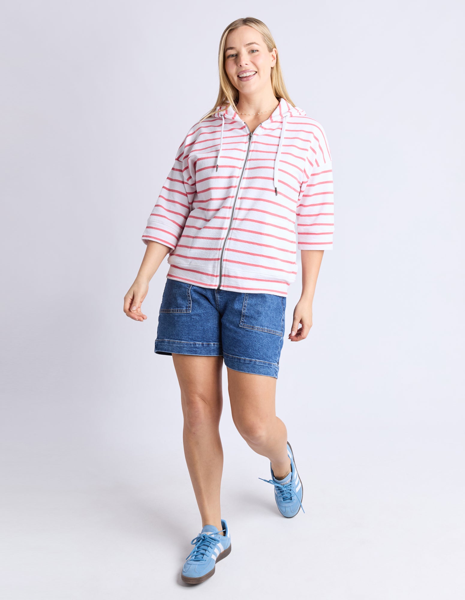 Elm Beachy Stripe Hoodie - White/Sugar Coral
