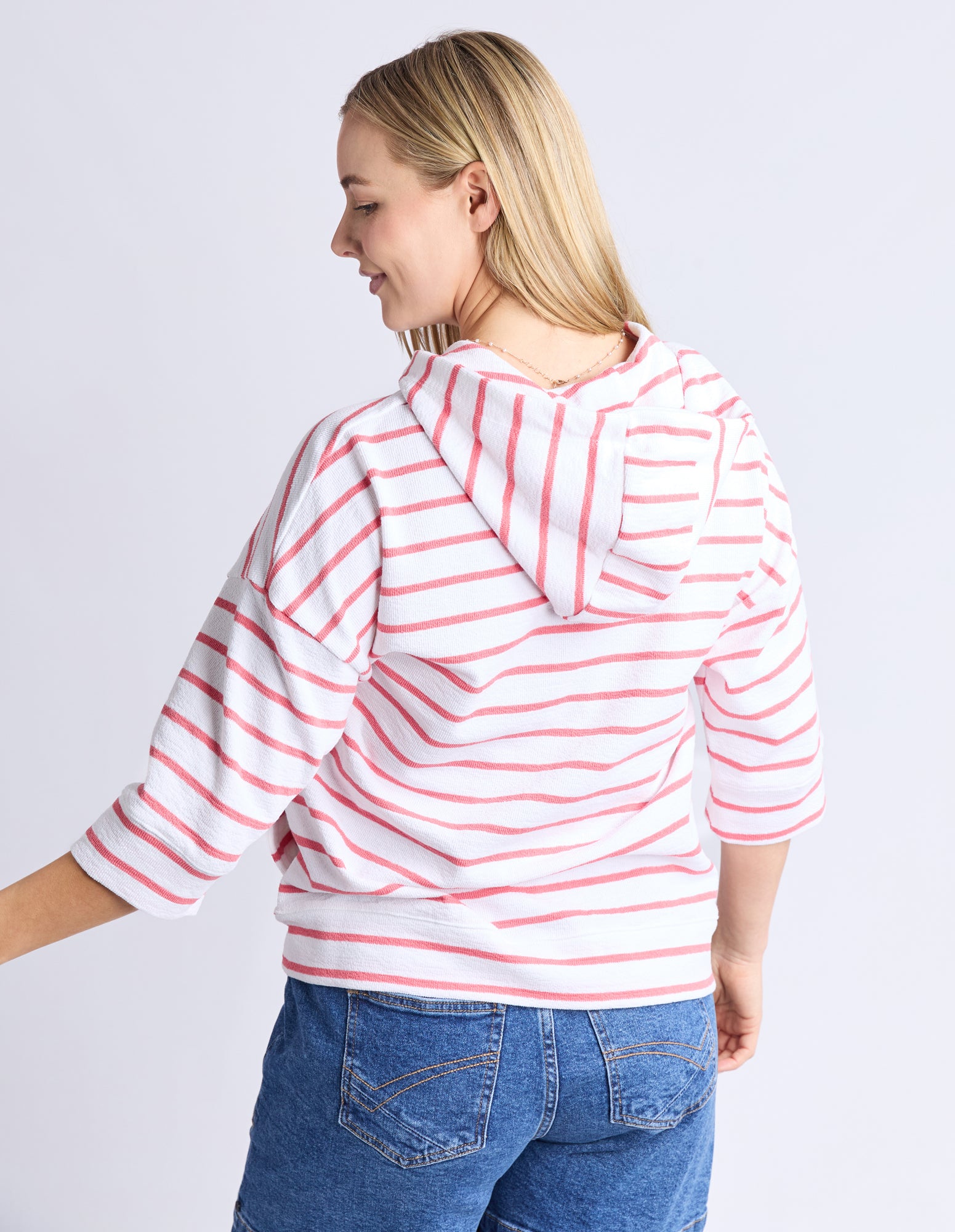 Elm Beachy Stripe Hoodie - White/Sugar Coral