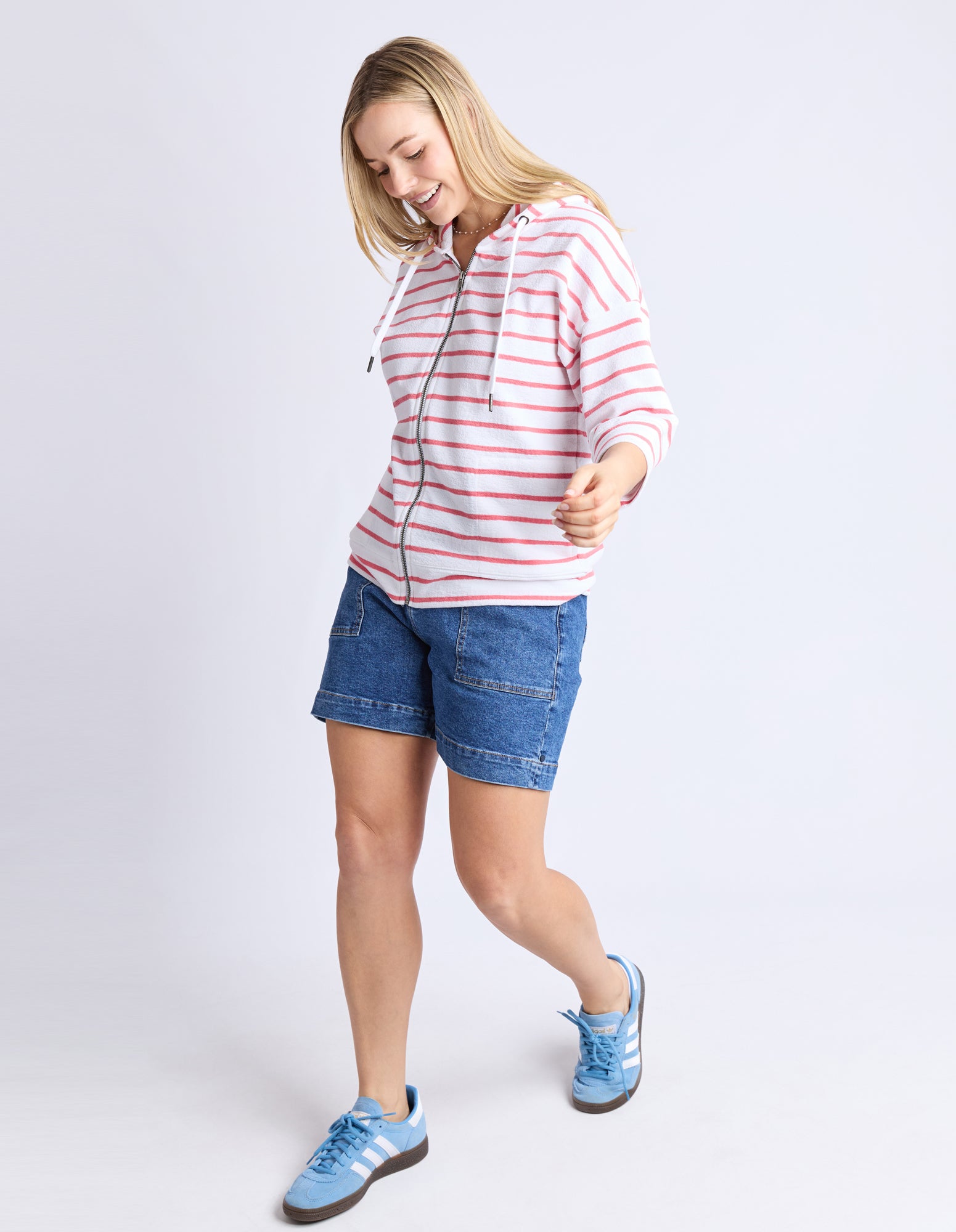 Elm Beachy Stripe Hoodie - White/Sugar Coral