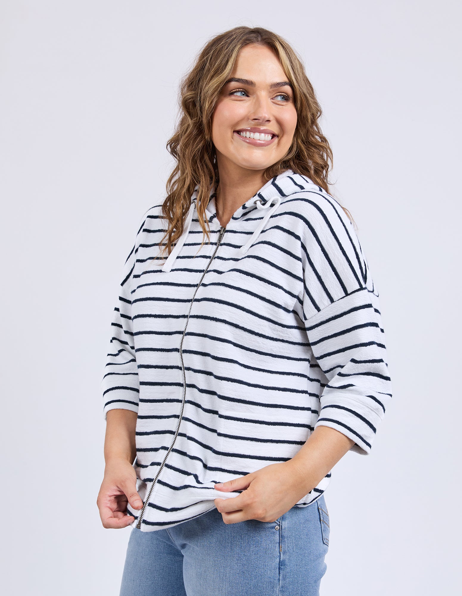 Elm Beachy Stripe Hoodie - White/Navy
