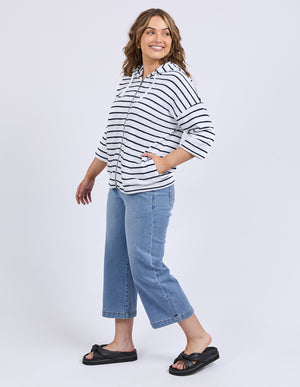 Elm Beachy Stripe Hoodie - White/Navy