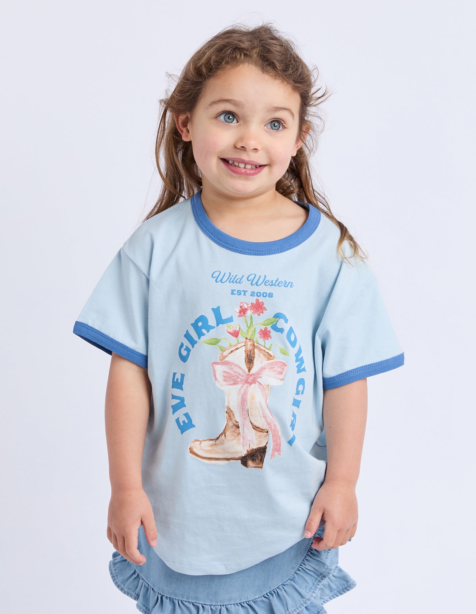 Eve Girl Junior Rodeo Ringer Tee - Light Blue