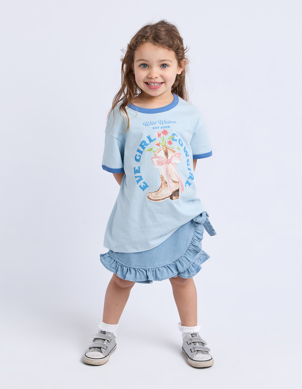 Eve Girl Junior Rodeo Ringer Tee - Light Blue