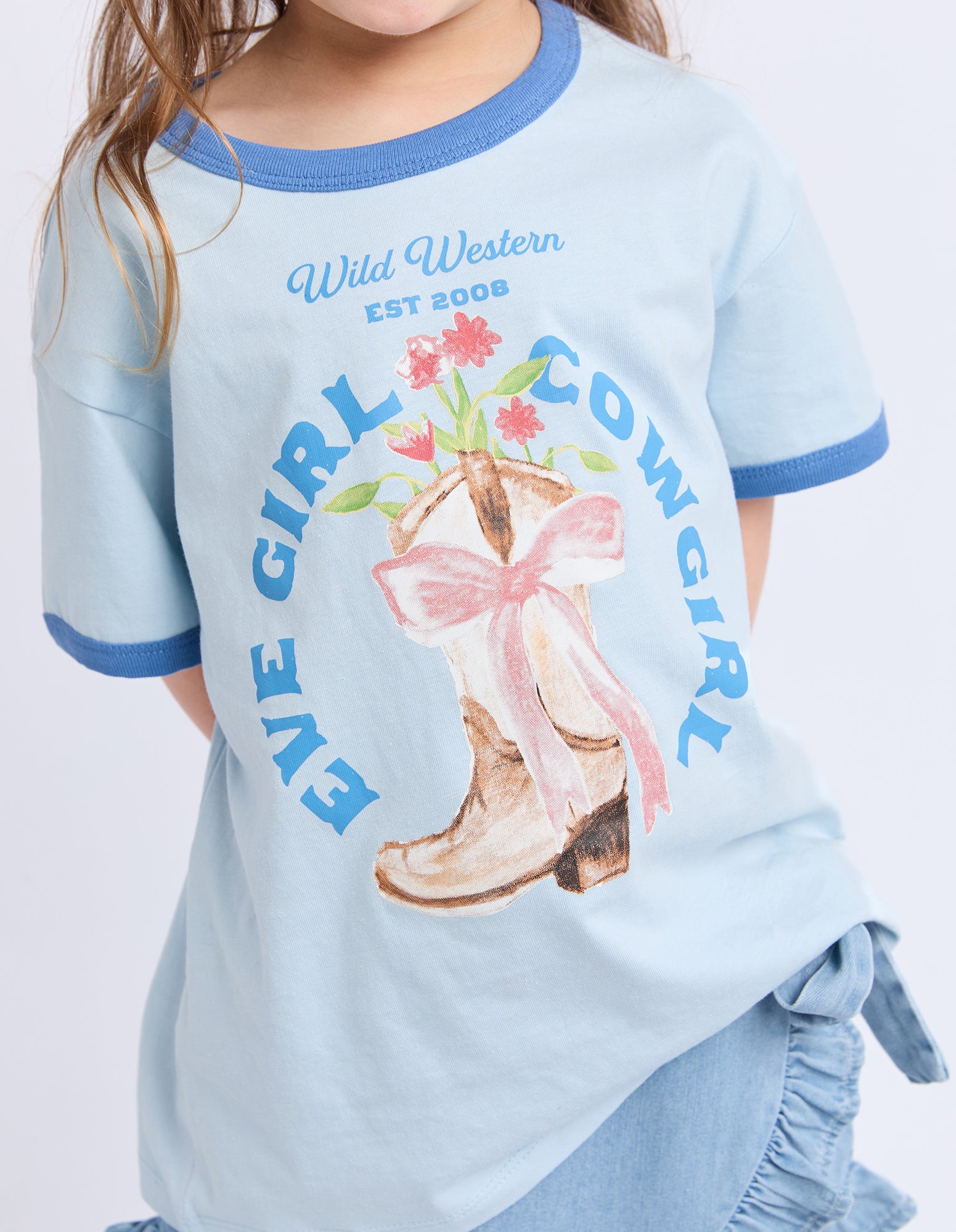 Eve Girl Junior Rodeo Ringer Tee - Light Blue