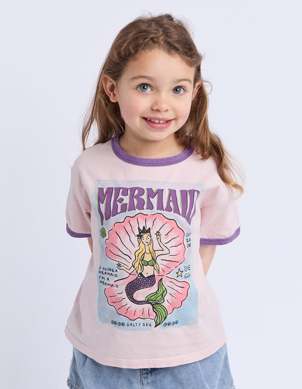 Eve Girl Junior Mermaid Ringer Tee - Pale Pink