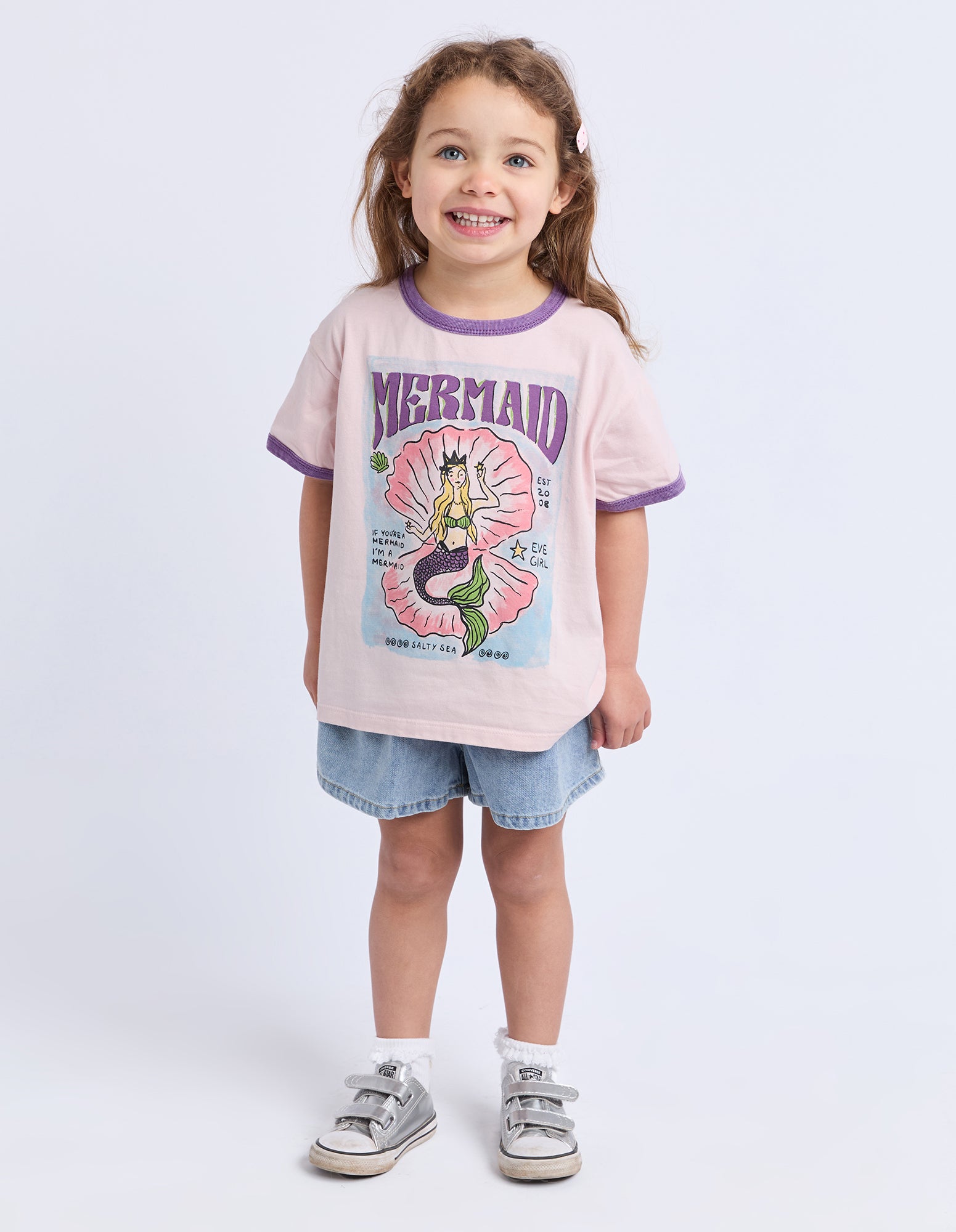Eve Girl Junior Mermaid Ringer Tee - Pale Pink