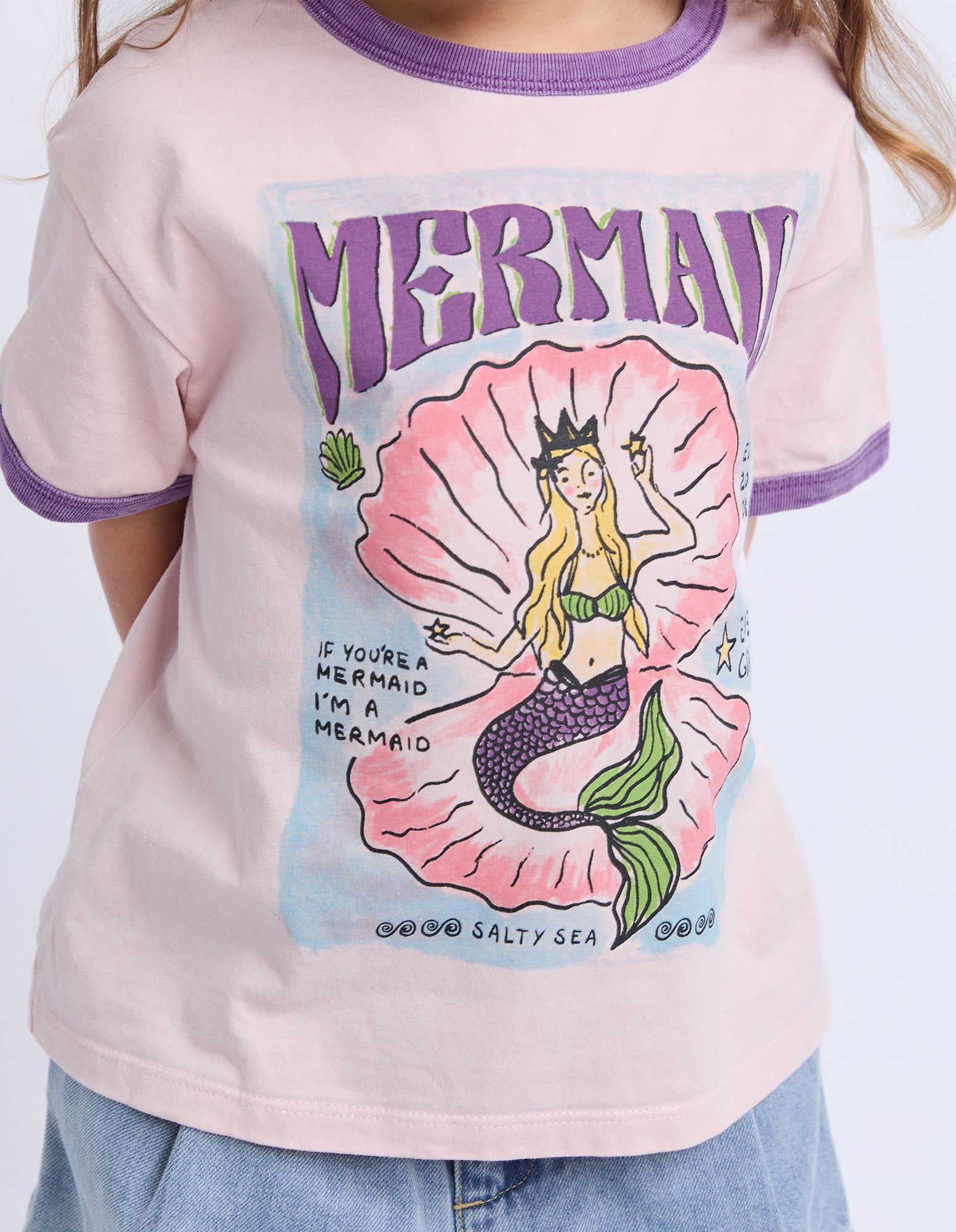 Eve Girl Junior Mermaid Ringer Tee - Pale Pink