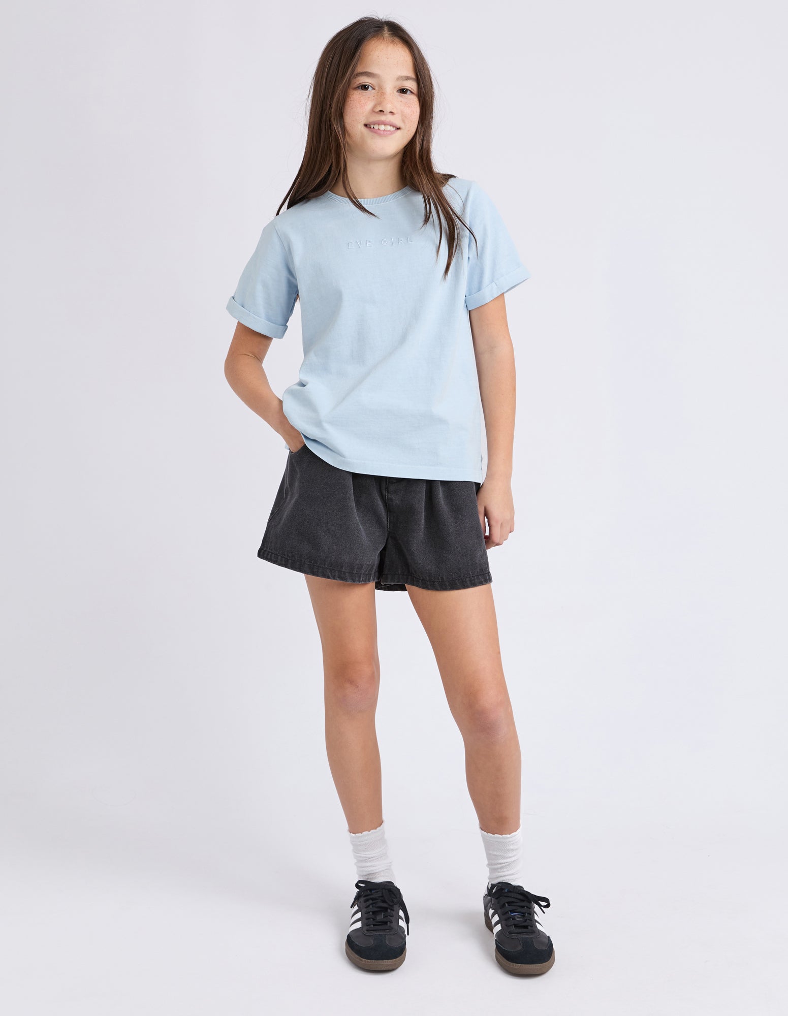Eve Girl Tween Washed Tee - Light Blue