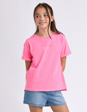 Eve Girl Junior Washed Tee - Neon Rose