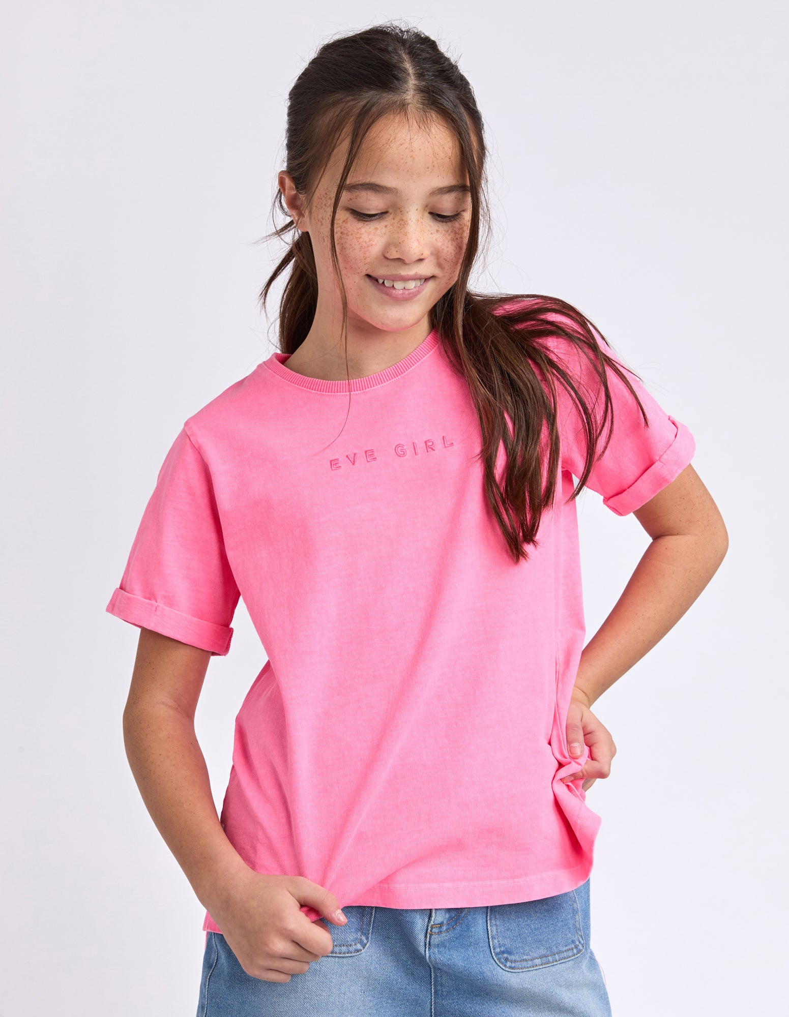Eve Girl Junior Washed Tee - Neon Rose
