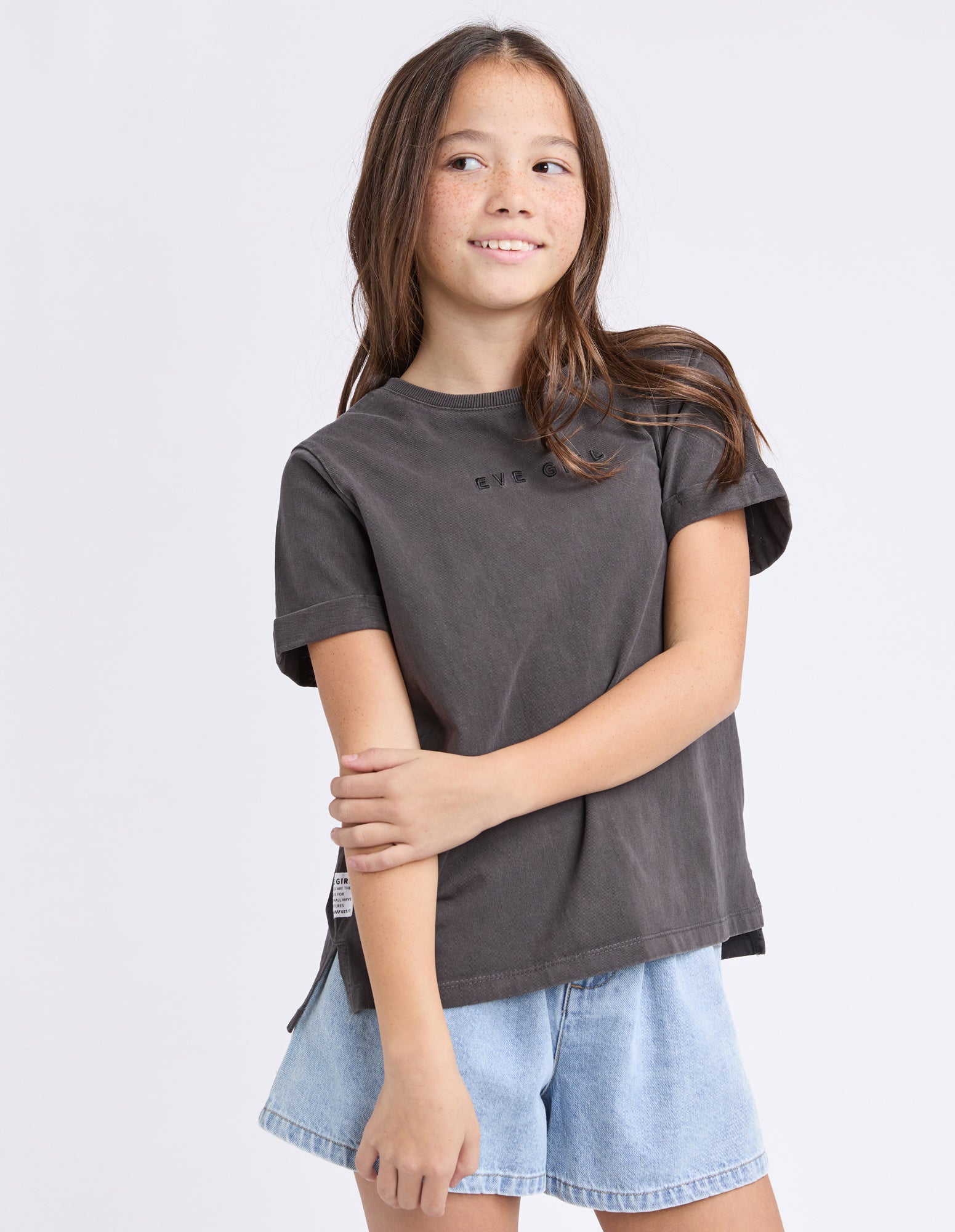 Eve Girl Tween Washed Tee - Washed Black