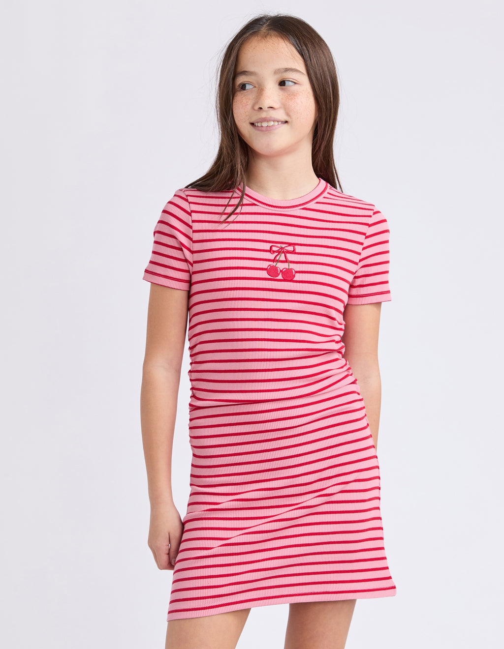 Eve Girl Tween Betty Ruched Tee Dress - Pink