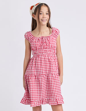 Eve Girl Tween Elsa Gingham Dress - Red
