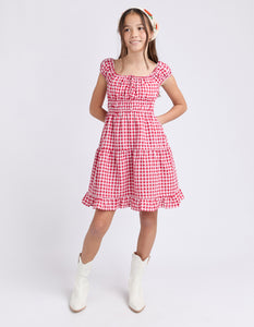 Eve Girl Tween Elsa Gingham Dress - Red